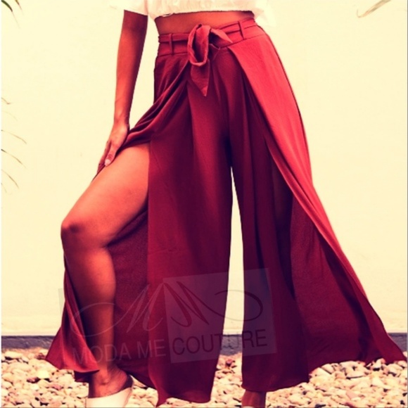 MODA ME COUTURE Pants - JESSICA Wine Split Pants